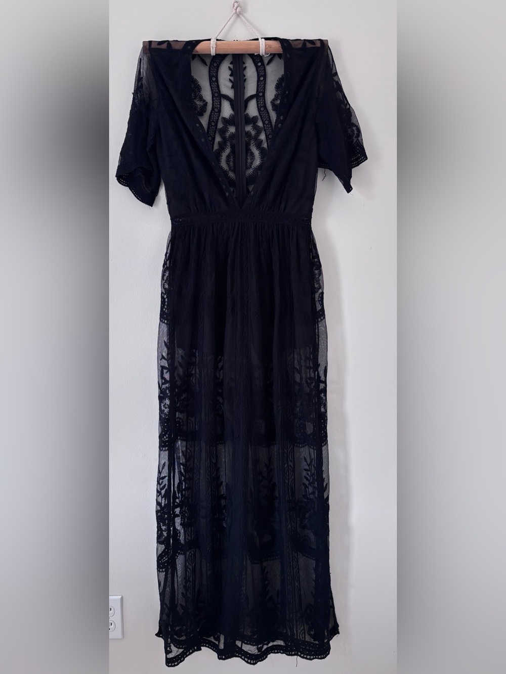 Black Lace Maxi Romper Dress | Small | Bohemian